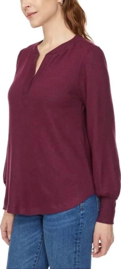 Buffalo Women’s Cozy V-Neck Long Sleeve Top, Burgandy Mix, Size XL