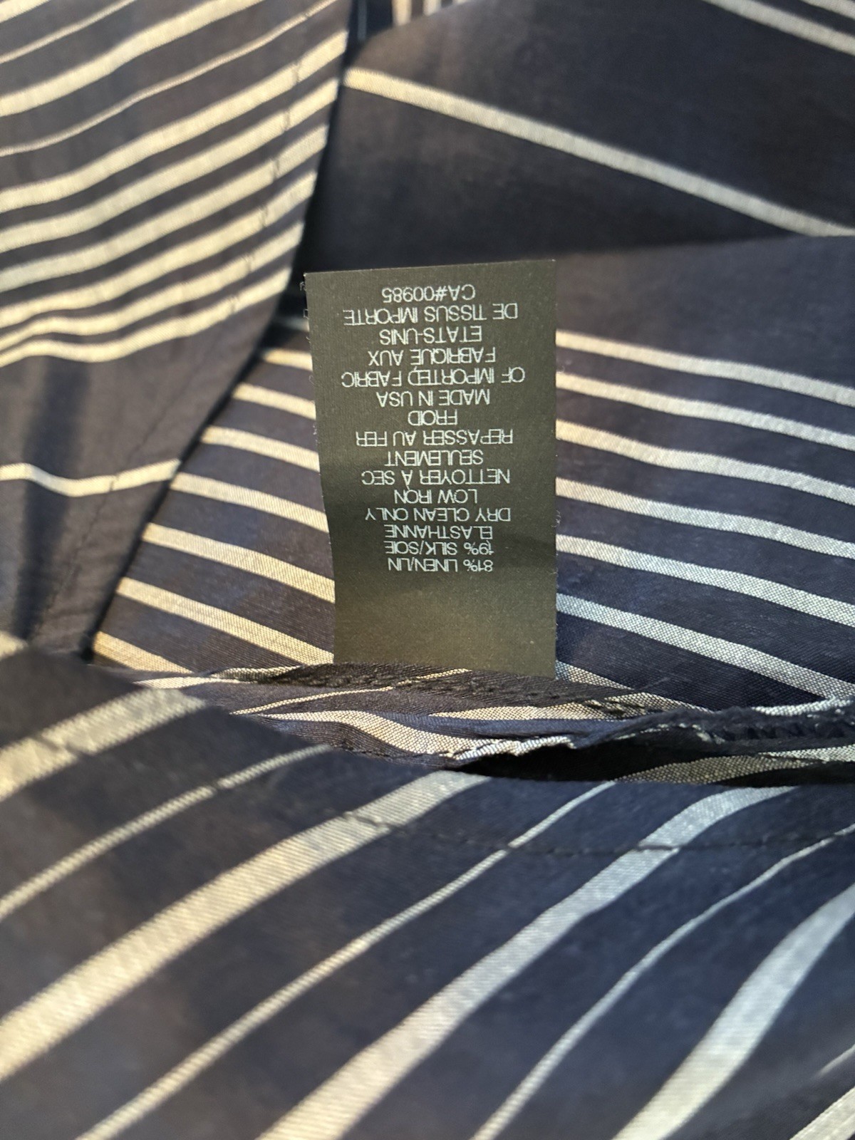 Zero Maria Cornell Shirt 4 Stripes Silver Navy Linen Silk Elastane