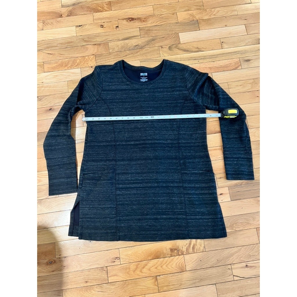 Duluth Trading Co Womens Charcoal Gray Space Dye Knit Tunic Top Side Pockets L