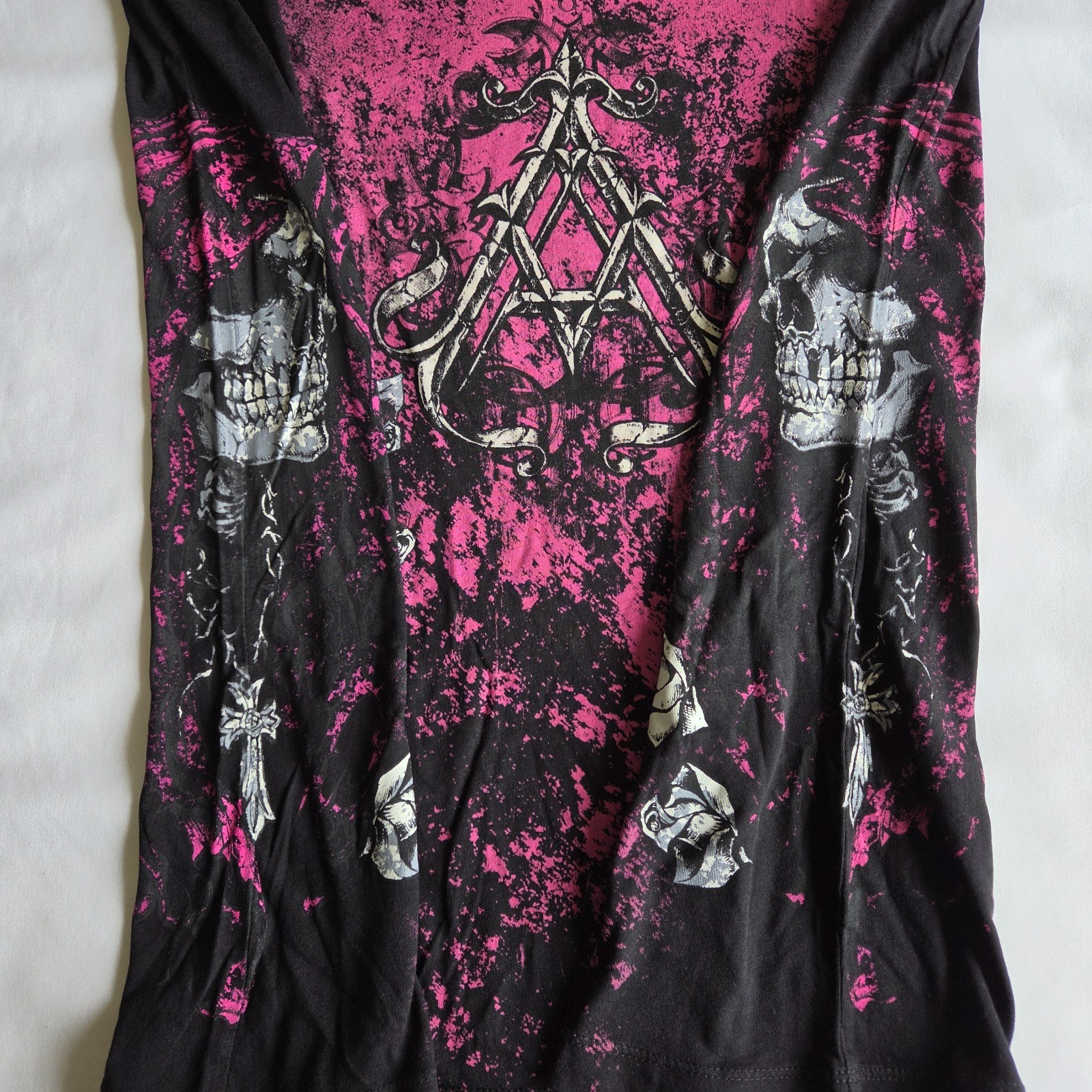 Archaic By Affliction Death Chase Y2K Grunge Biker Black L VNeck Graphic T-Shirt