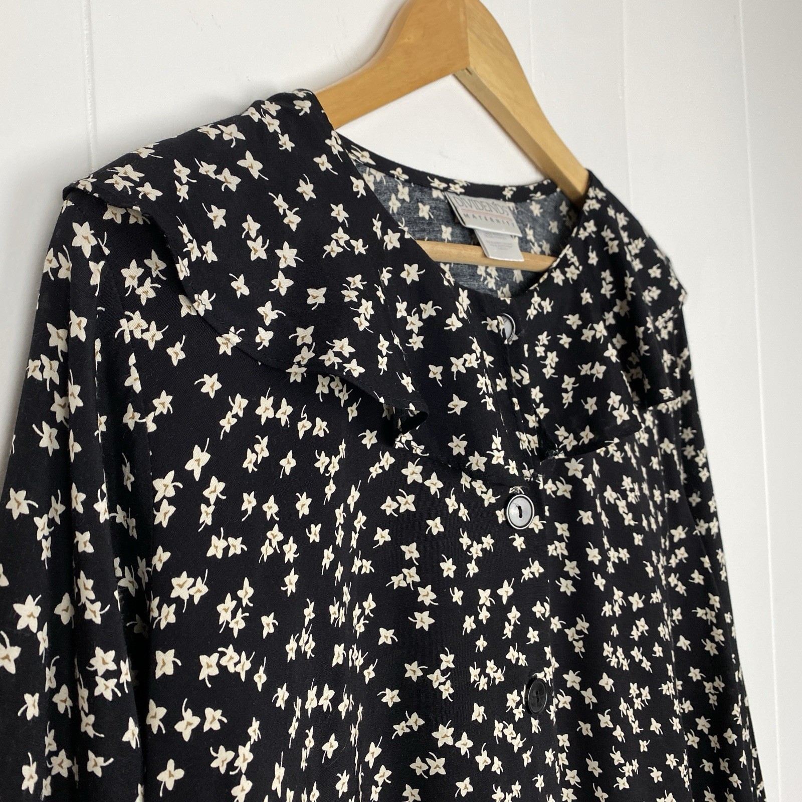 Vintage Dividends Maternity Top Women’s Size 8 Floral 90s Tunic Button Up Ruffle