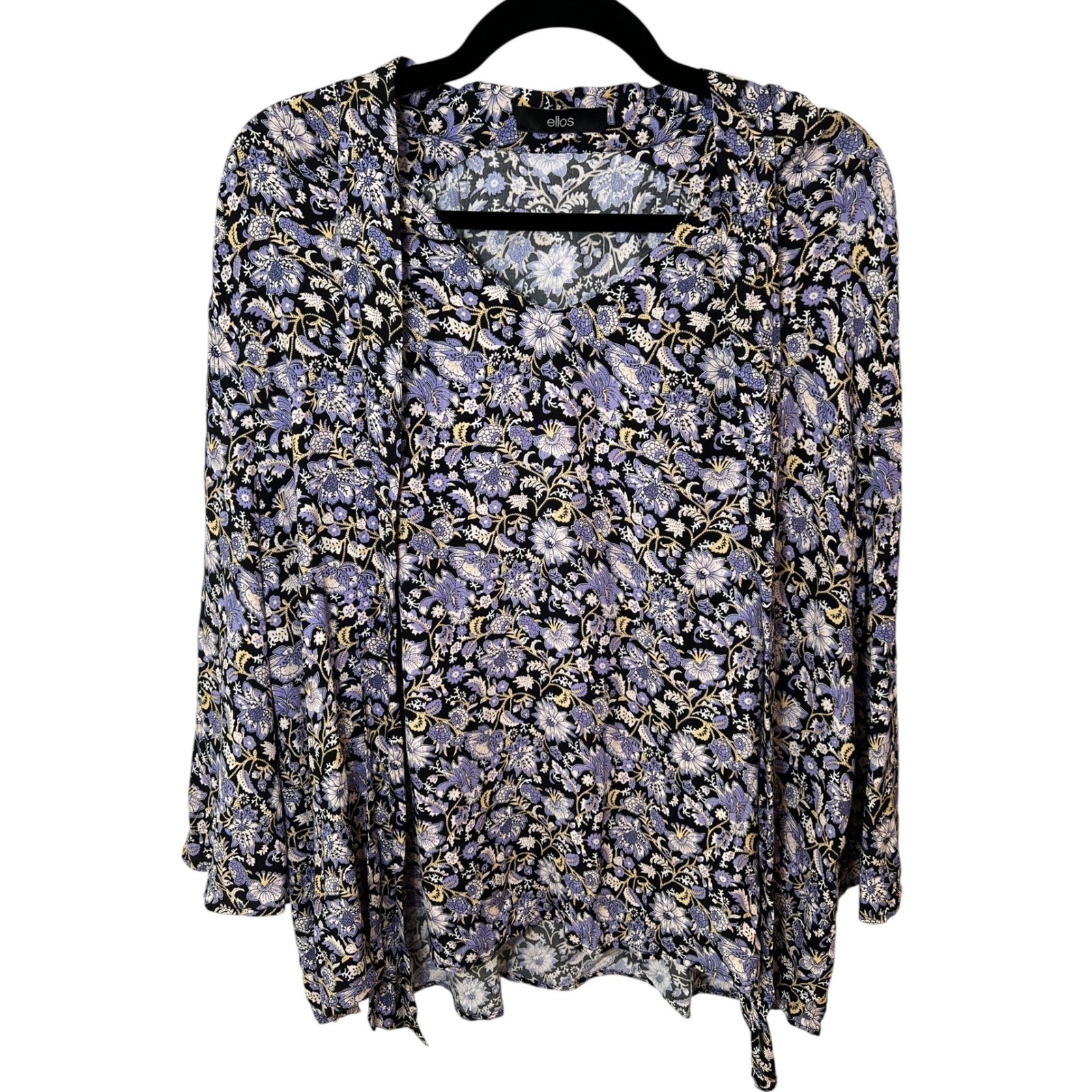 Ellos Floral Peasant Boho Purple Bell Sleeve V-Neck Whimsigoth Top Size 14/16