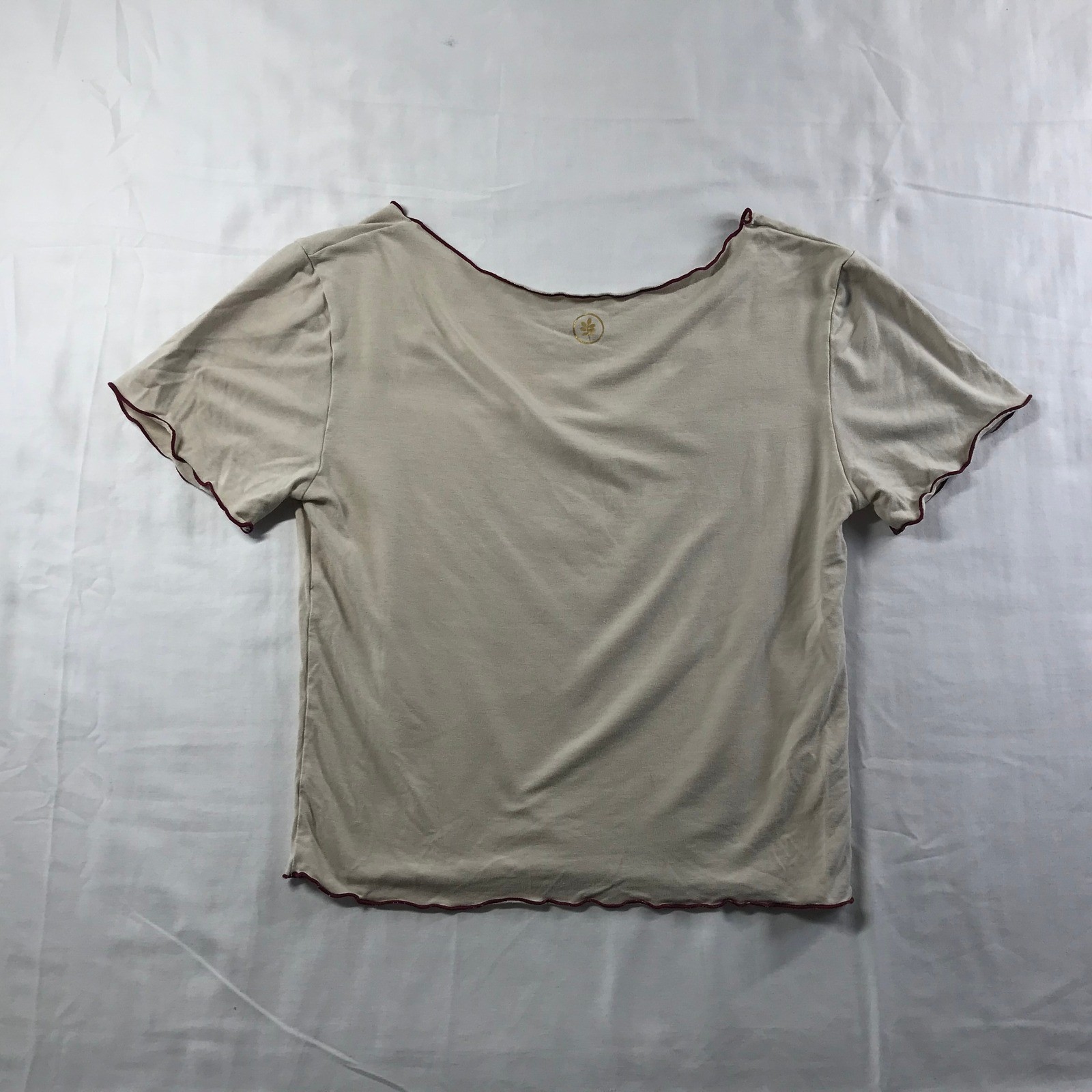 Indigo Luna Store Beige Lettuce Edge Crop Top XS/S Scoop Neck Short Sleeve Yoga