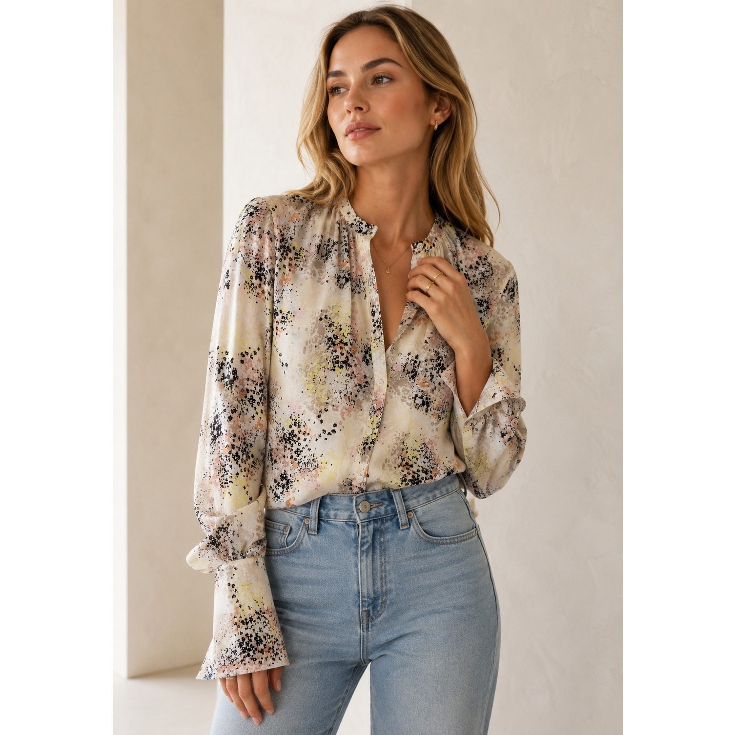 NWT Equipment Causette Silk Blouse Small Abstract Print Button Front