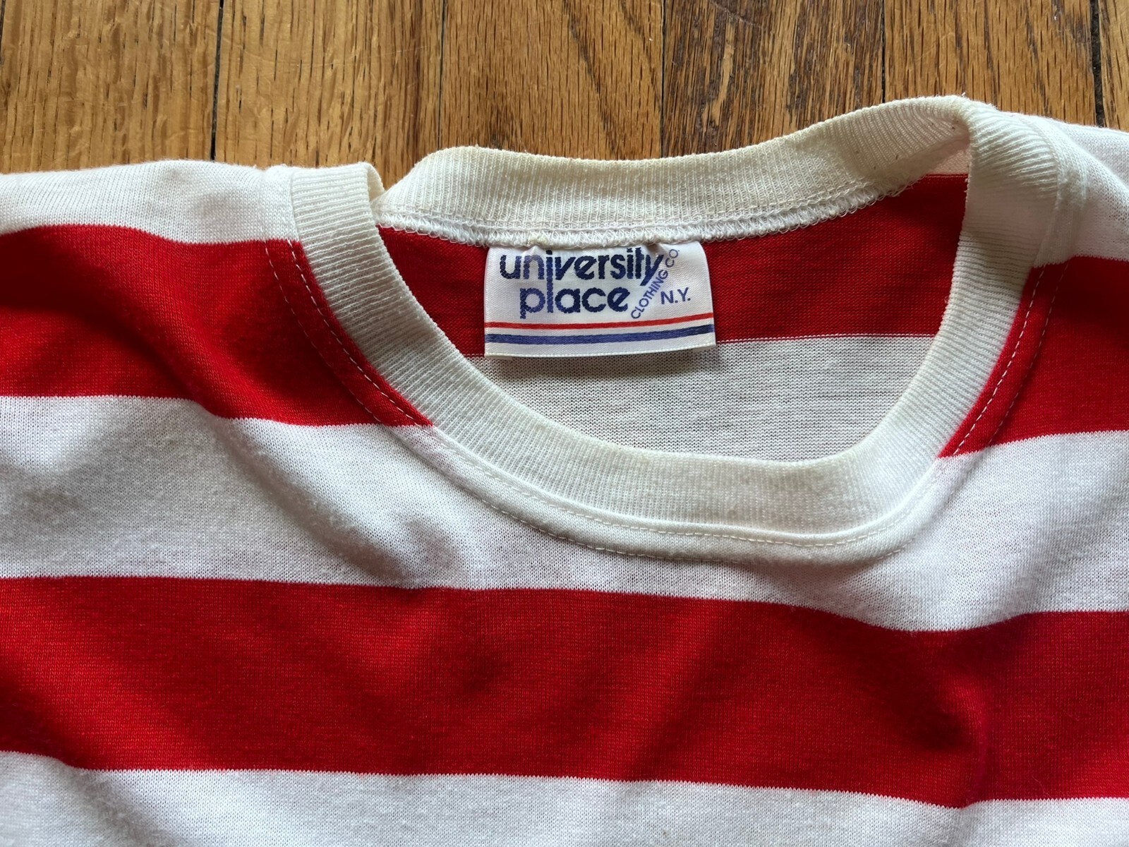 Vintage University Place Red and White Striped Shirt with Hilton Island Head