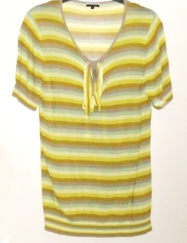 Jaeger London Multi Colour Loop Top green striped knit jumper Size M Medium new