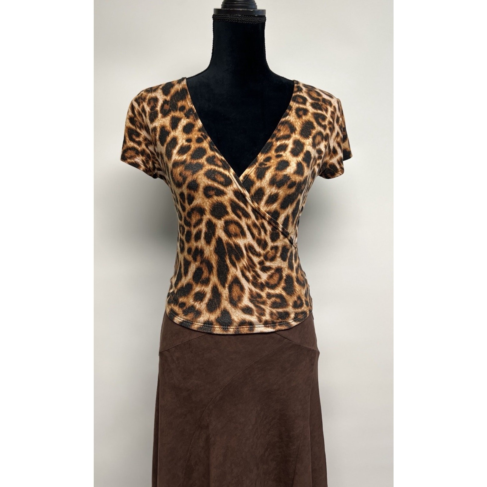 Y2K Leopard Animal Print 90s Large Top Faux Wrap Fitted V-neck Grunge Goth USA