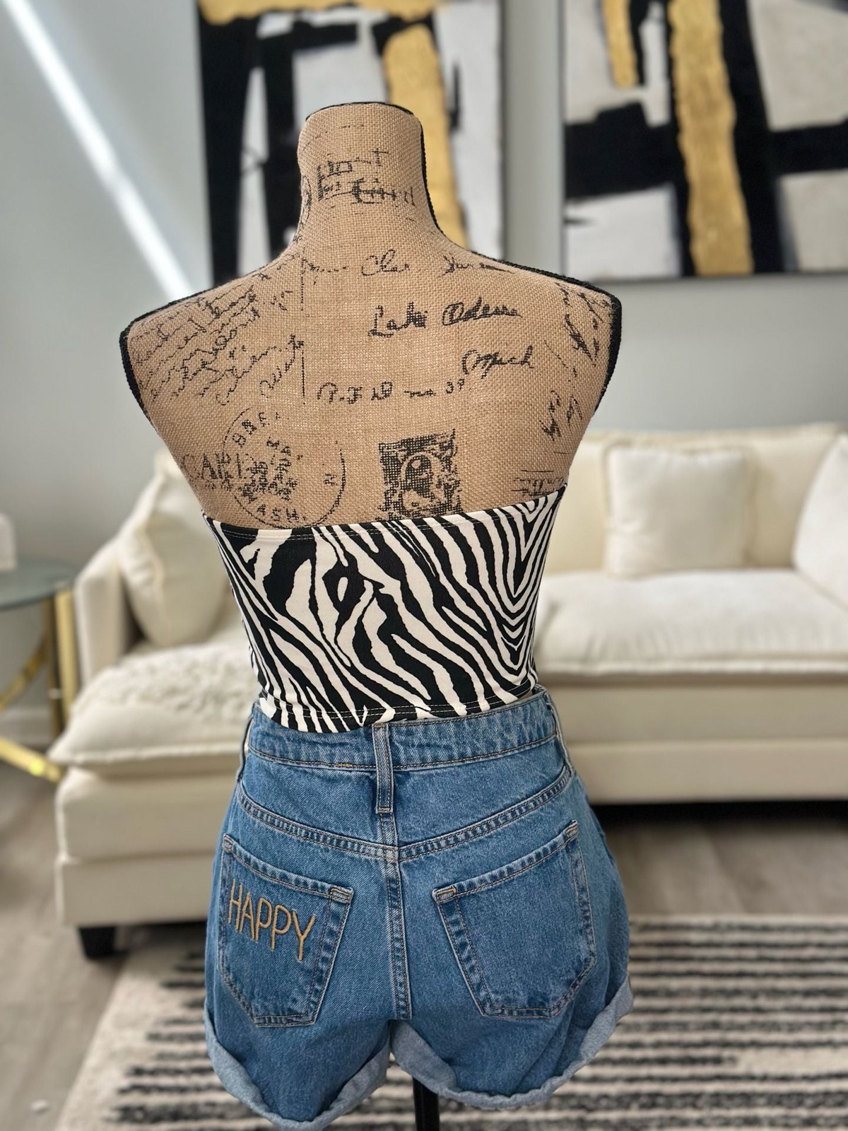 Zebra Print Graphic Strapless Tube Top