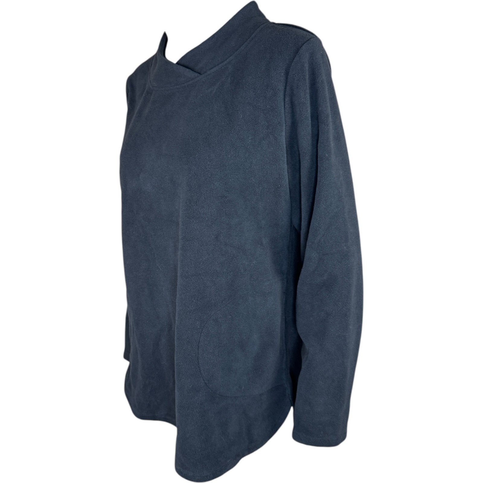 Denim & Co. Regular Fleece Crossover Neck Long Slv Tunic w/ Dolphin Hem Black S
