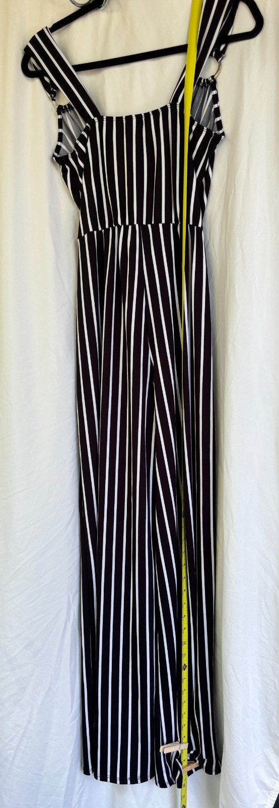 Wrapper Brand Women’s Black/White Stripe Jumpsuit Sleeveless with Straps Size L