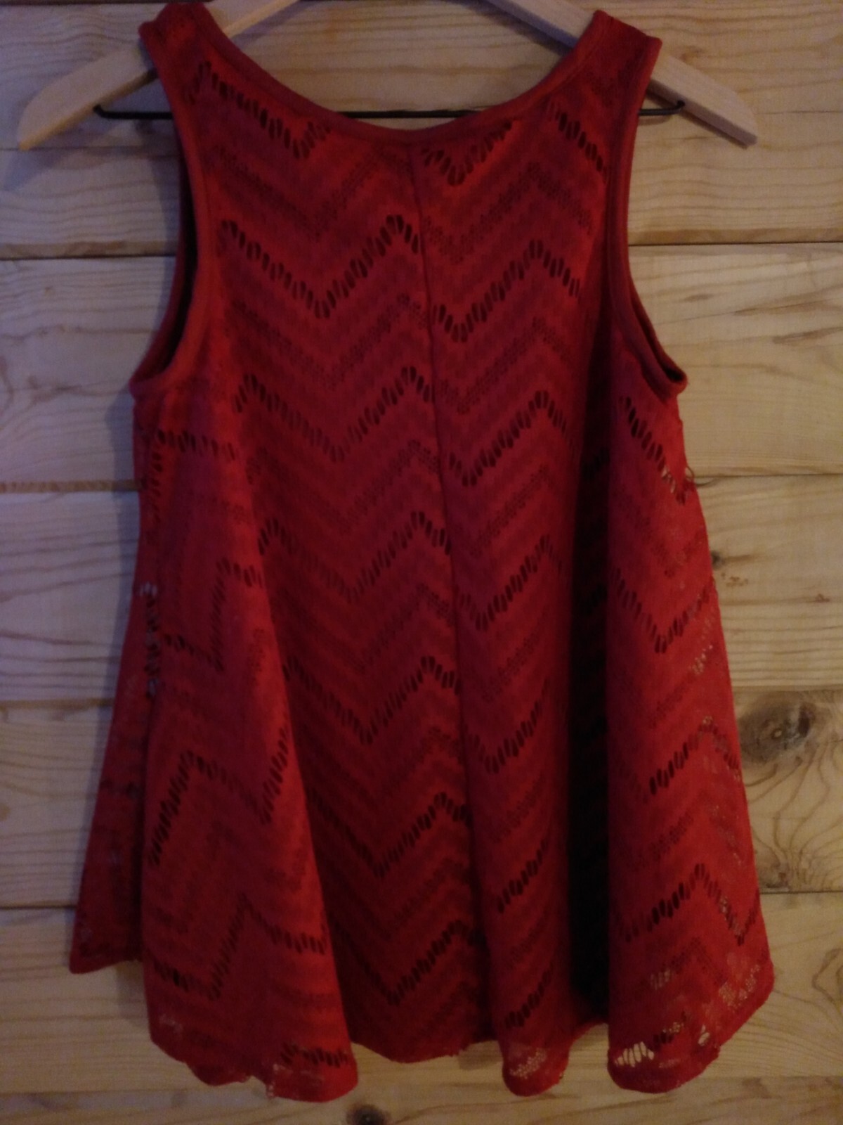 American City Wear Top Deep Red Lined Lace Mesh Swing Sz M