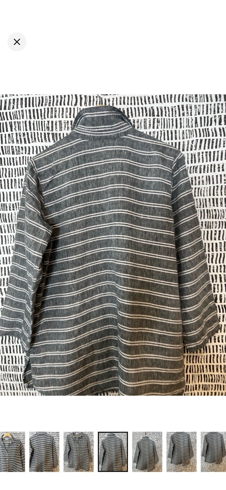 Habitat Gray White Striped Button-Up Collared 3/4 Sleeve Cotton Woven Top L