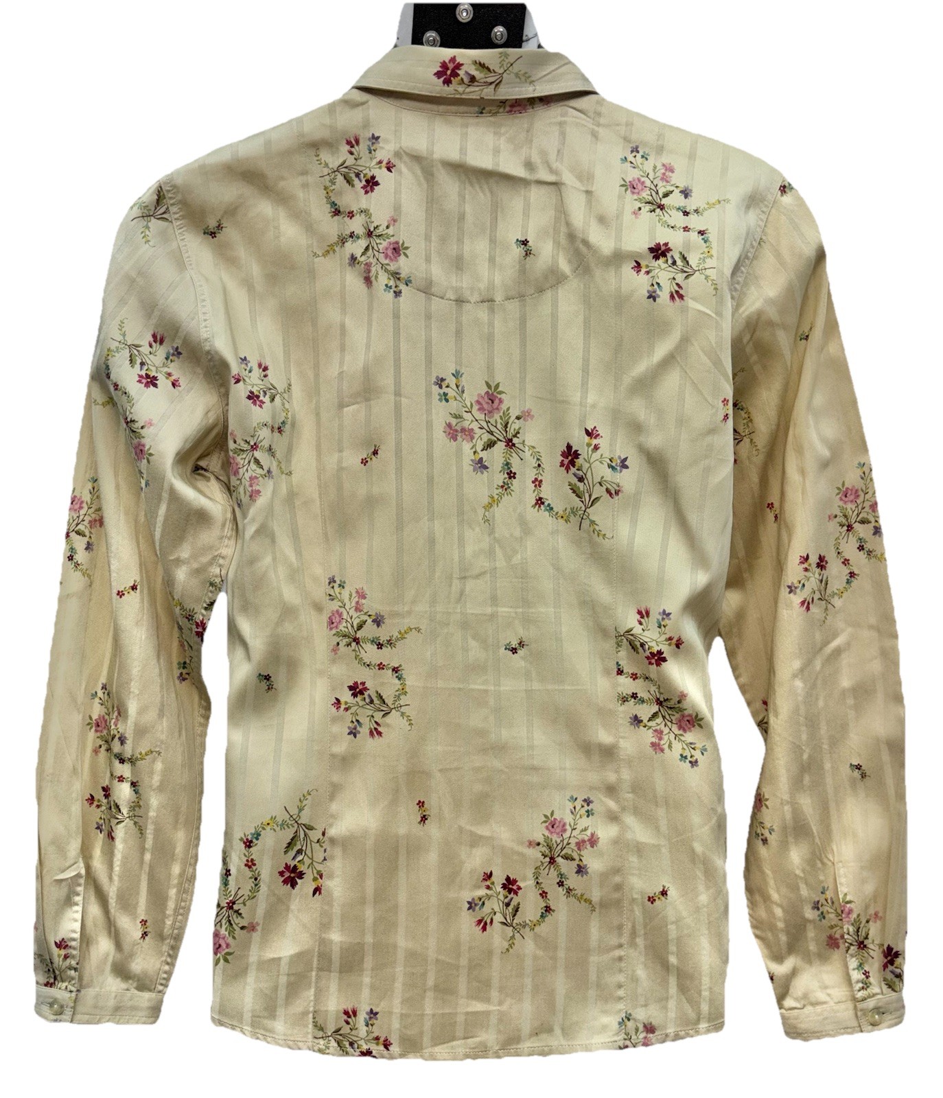 Liz Claiborne Lizwear Jeans Size L Button-Up Long Sleeve Top Tan Striped Floral