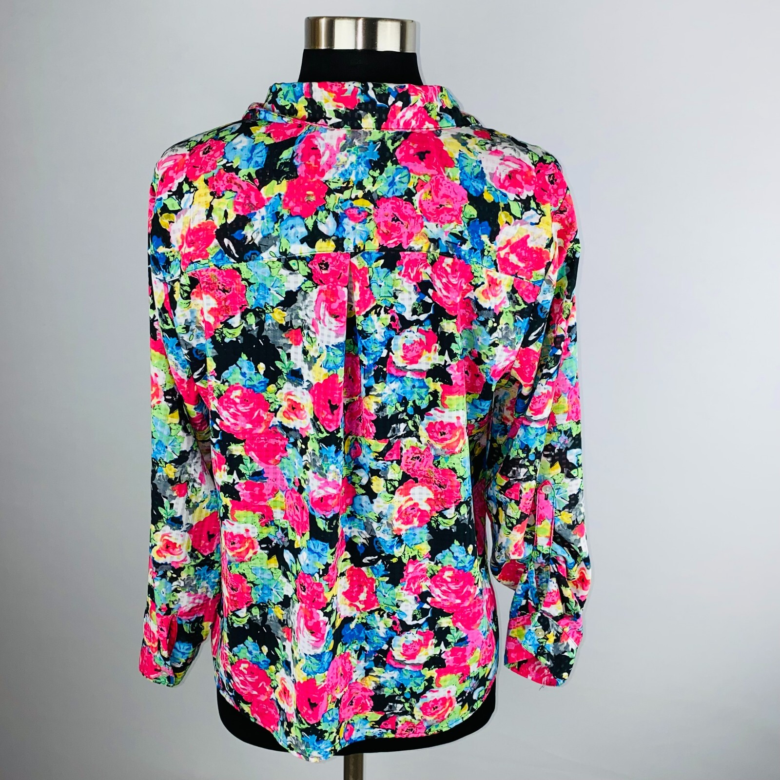 Notations Shirt Womens Brilliantly Bold Colorful Button Down Tiny Check PL