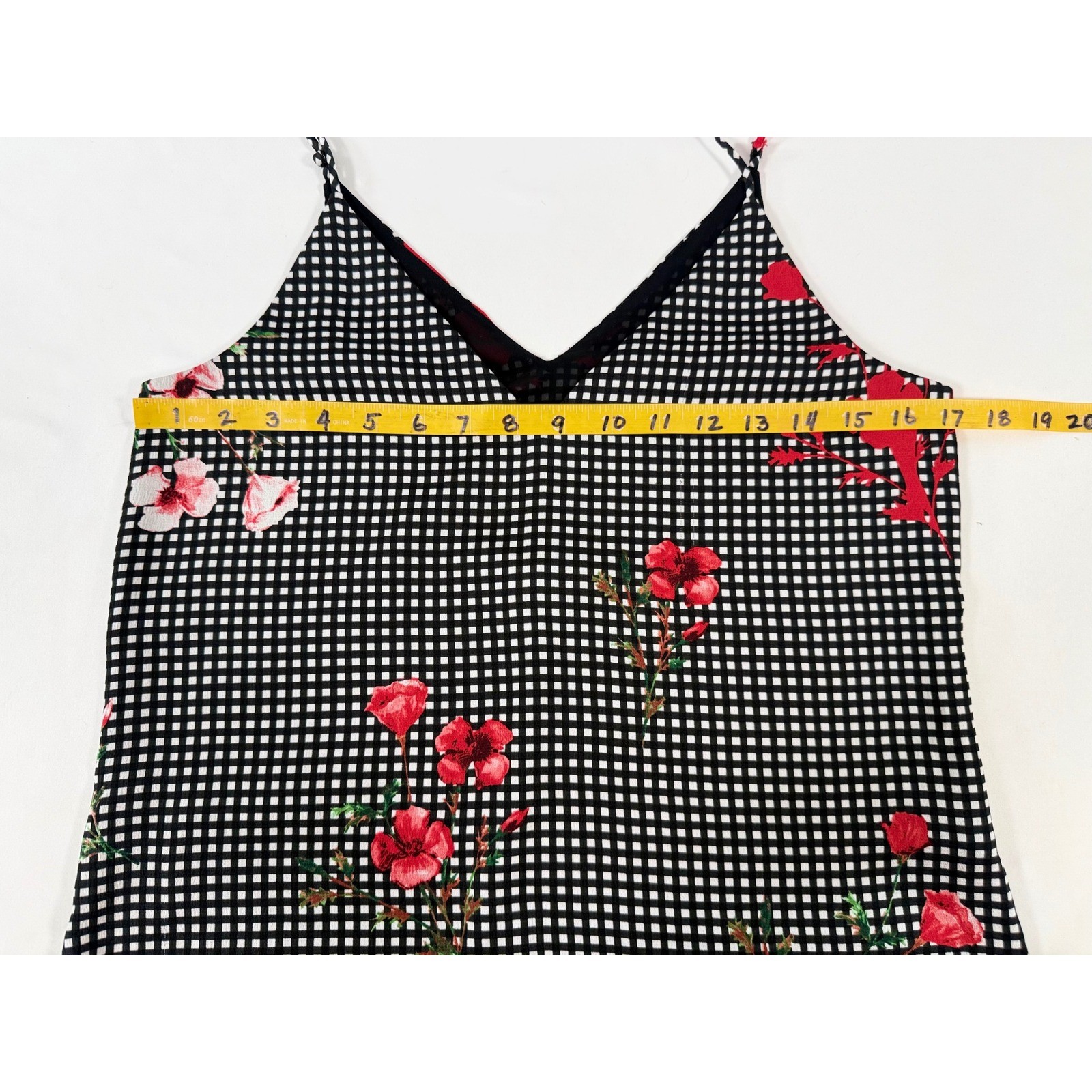 Express Gingham Floral Cami Tank Top Black White Red V-Neck Spaghetti Strap XS