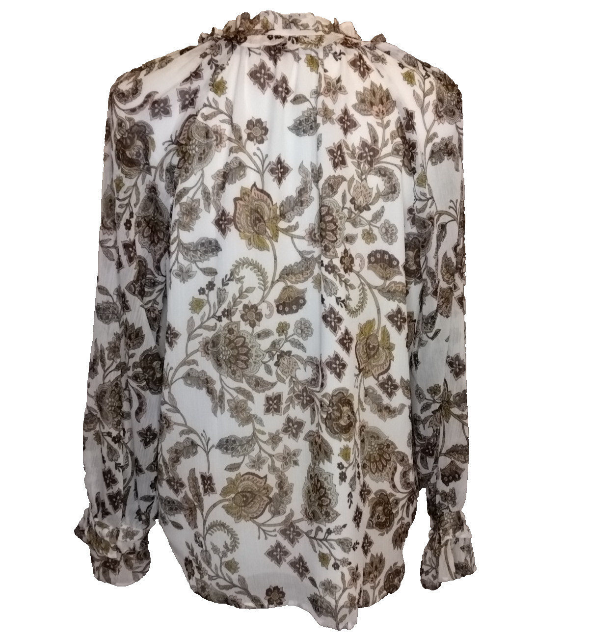 LOFT womens small White floral v-neck Peasant Blouse sheer Long Sleeves lined