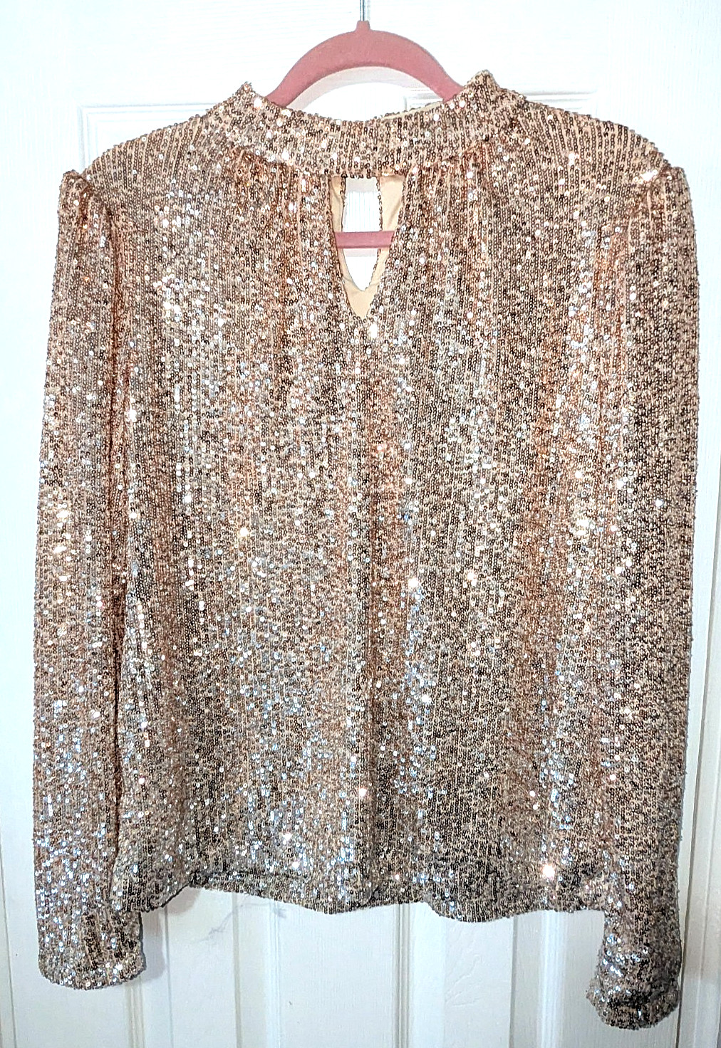 The Limited Belk Womens Gold Sequin Top Long Sleeve Sparkle Lined Extra Button M