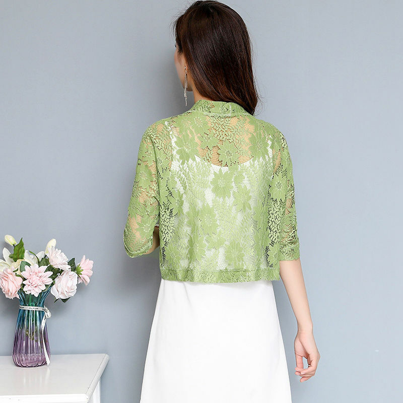 Women Floral Lace Cardigan Jacket Shrug Capelet Crop Bolero Top Half Sleeve