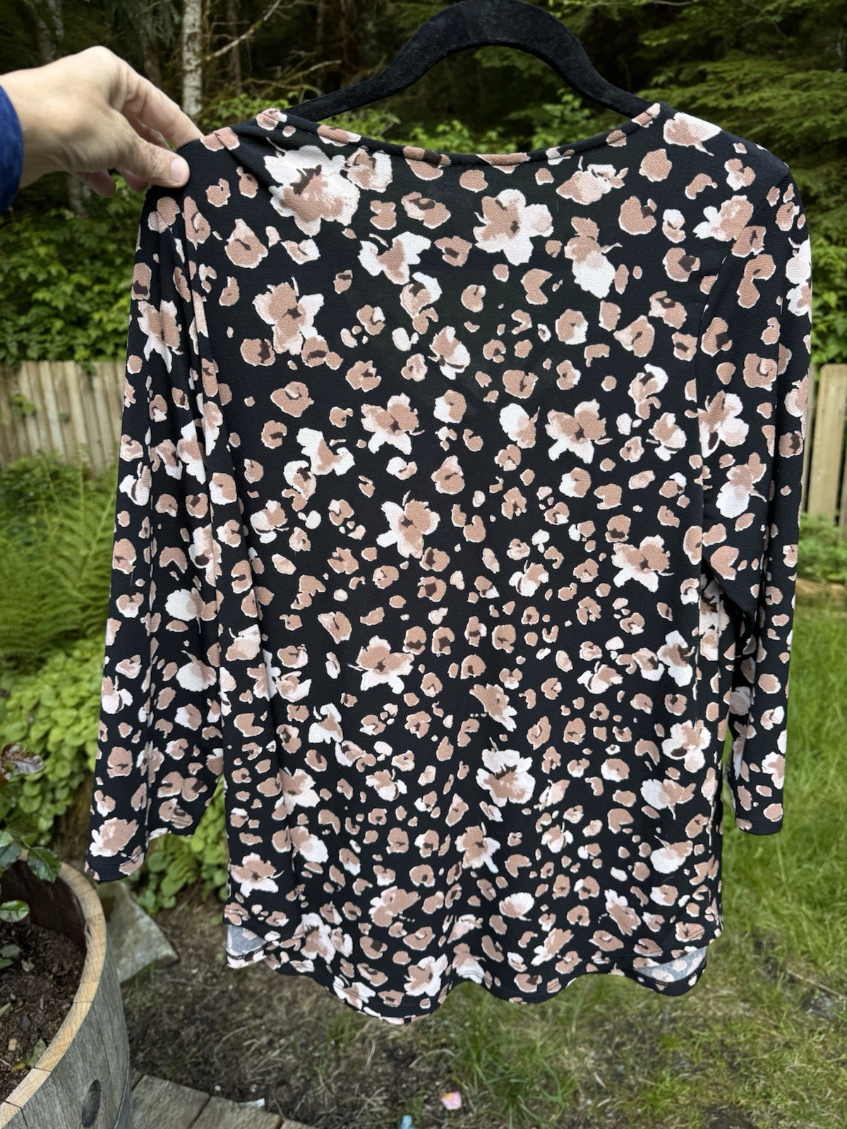 Kaileigh Black Beige White Floral V-Neck 3/4 Sleeve Blouse XXL Women