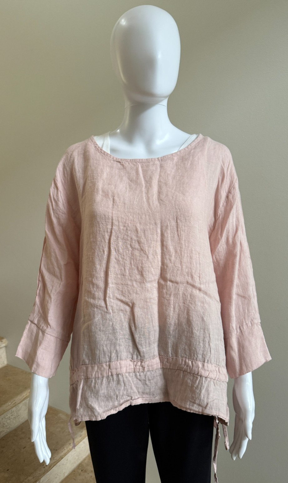 DEVITALIA Linen Ruffle Top Tunic, One Size, Pink