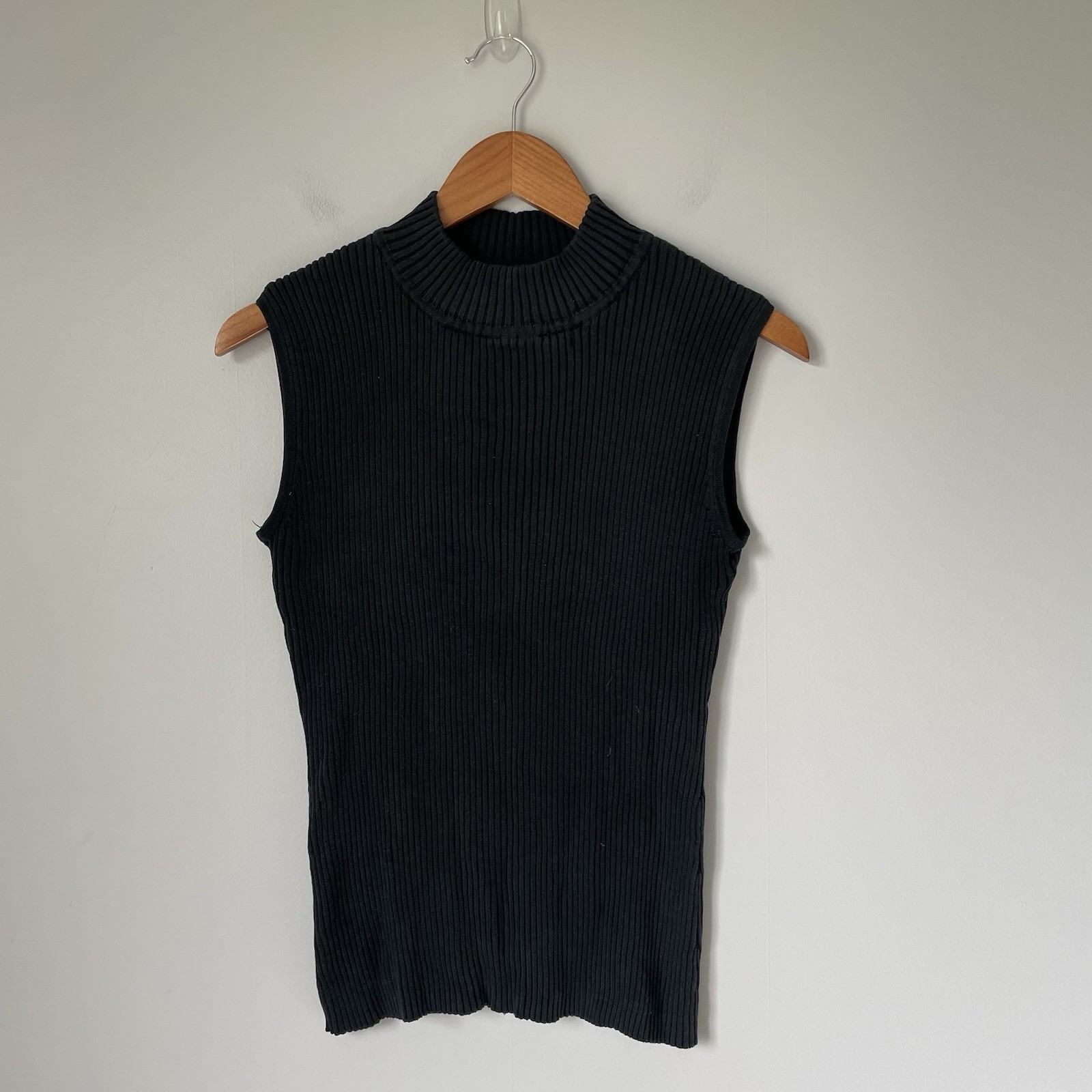 Clio II Vintage Silk Blend Knit Ribbed Tank Top Shirt Black Women’s Size 2X