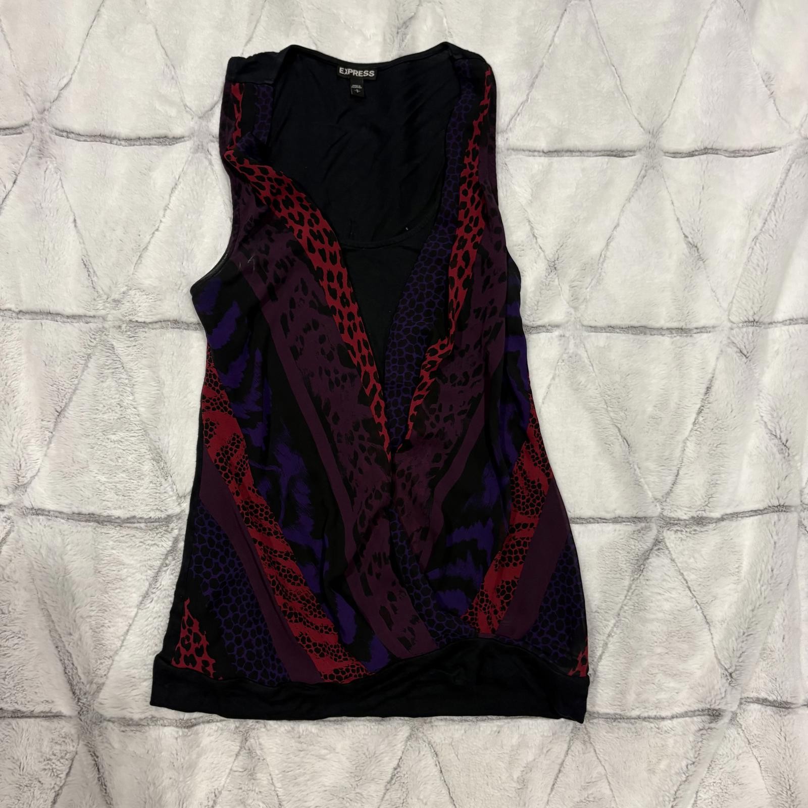 Express Women’s Sleeveless Patterned Rayon Polyester Blend Tank Top Small