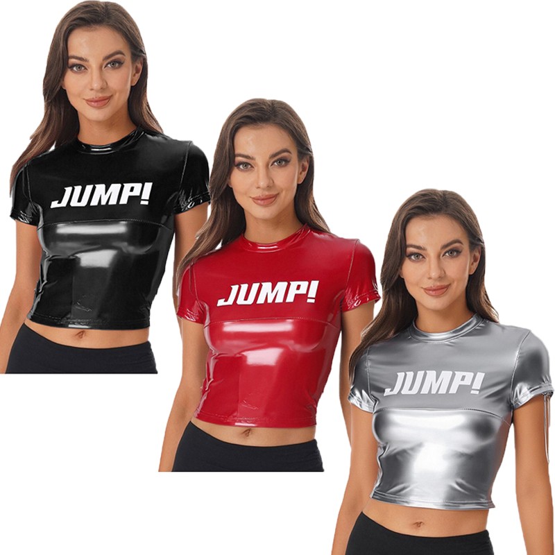 Womens Blouse Event Crop Top Club T-shirt Shirt Print Crew Neck Letter Cropped