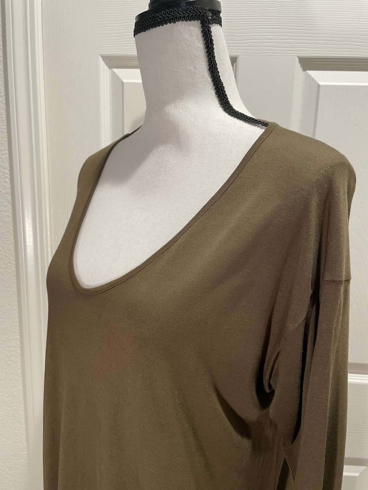 Forever 21 Dk Olive Deep V Neck Drop Shoulder Oversize 3/4 Sleeve Tunic New Sz S