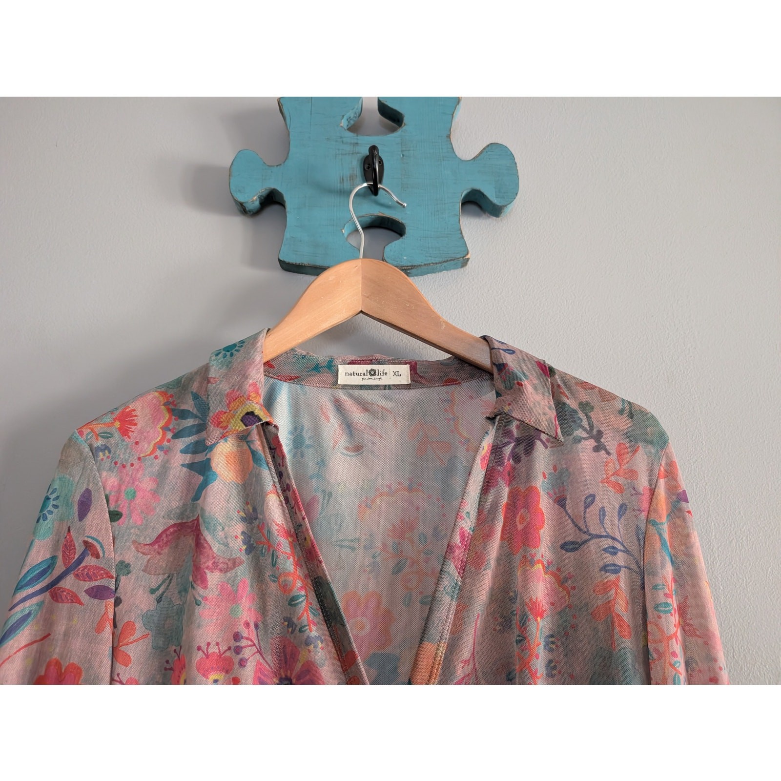 Natural Life Carina Floral Mesh Long Sleeve Top XL