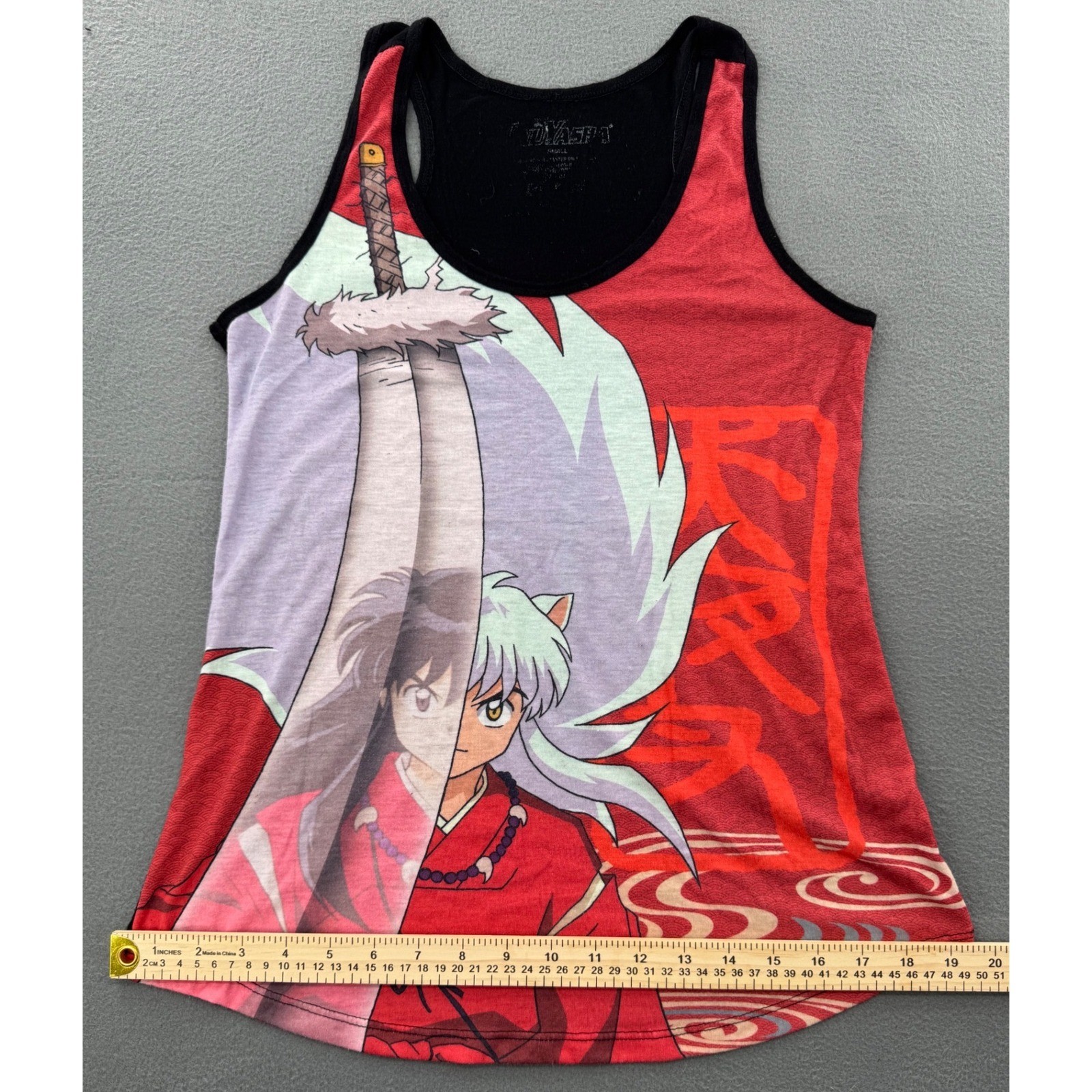 Inuyasha Graphic Tank Top Small Red Black Anime Manga Tessaiga Print Cosplay