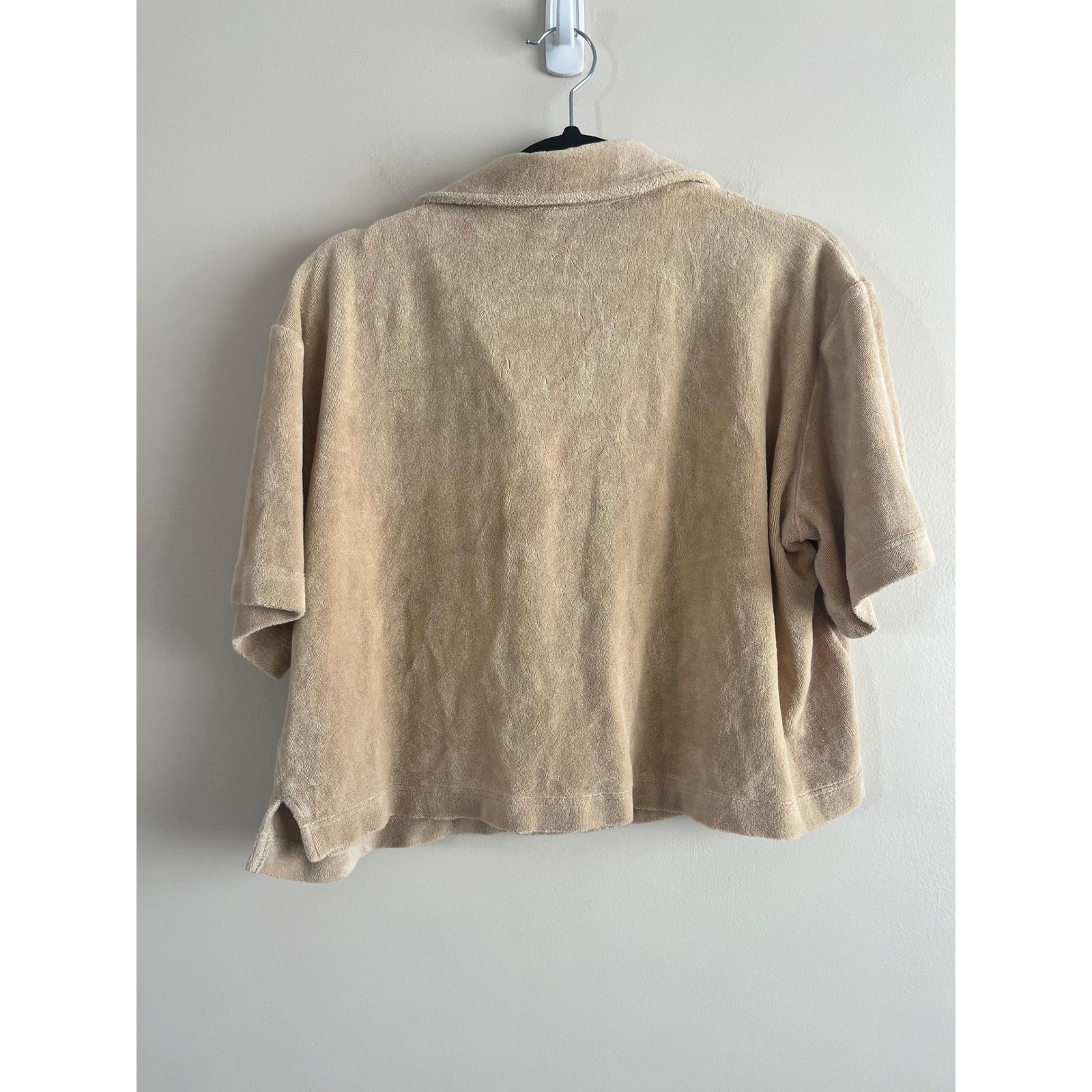 & Other Stories Terry Cloth Camp Collar Shirt Cropped Beige Towelling Size S