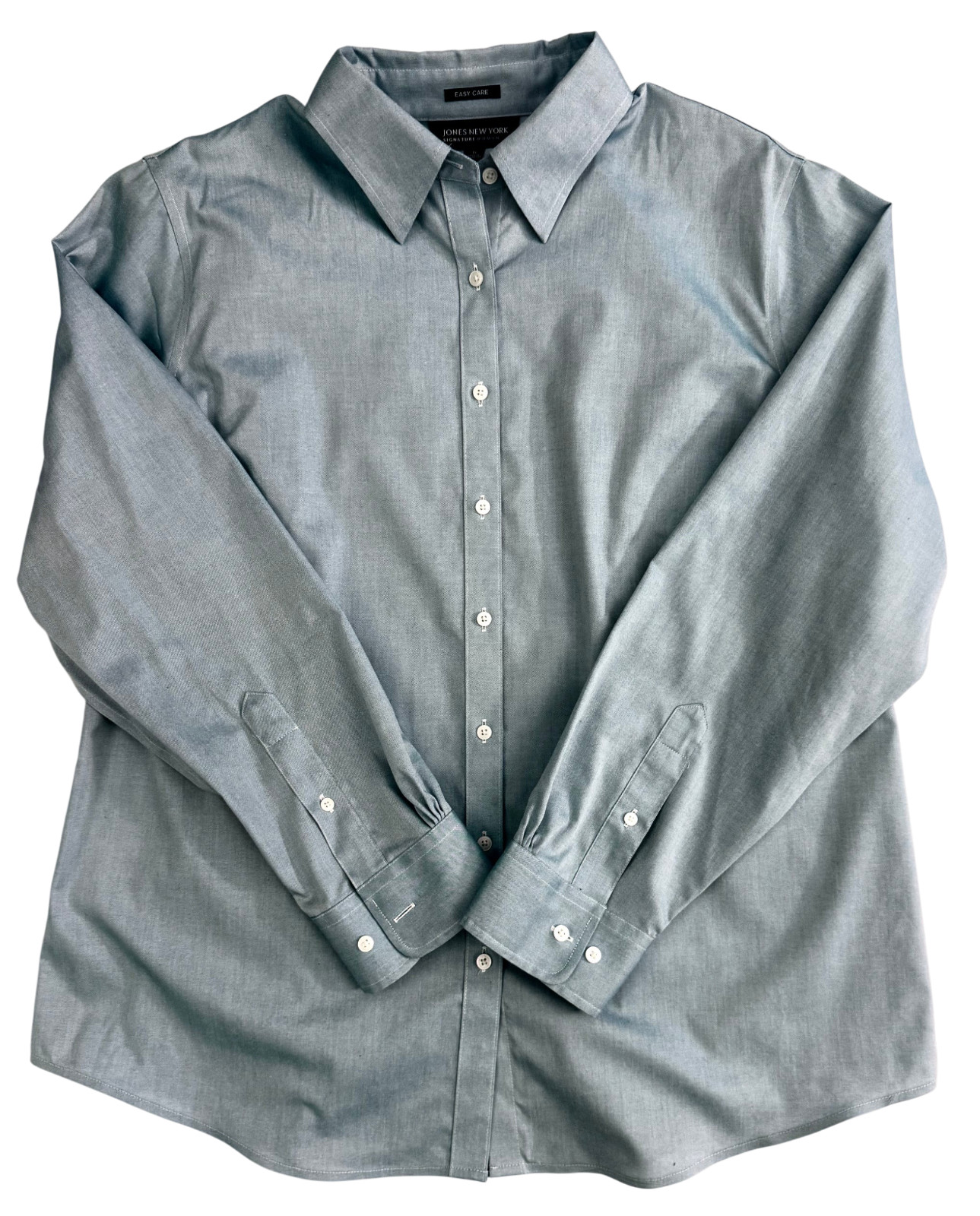 Jones New York Signature Woman Easy Care Button Down Shirt Blue Size 1X Cotton