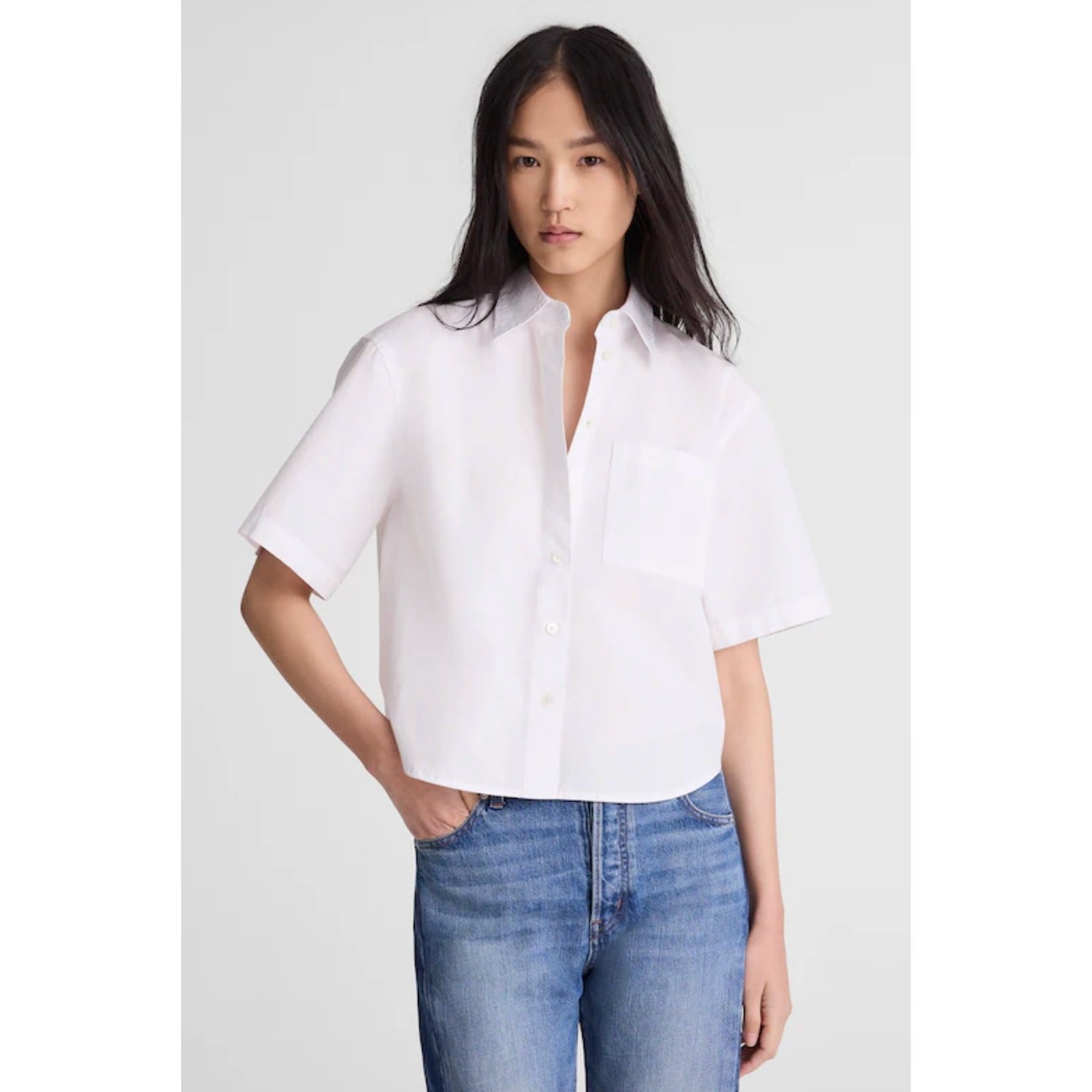 Madewell | NWT Straight-Hem Short-Sleeve Shirt in Poplin in White | Sz M