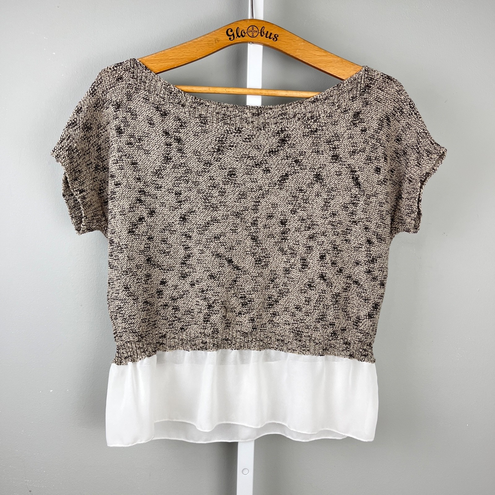 Anthropologie Moth Knit Layered Look Cropped Top Womens XS Brown Boho Casual