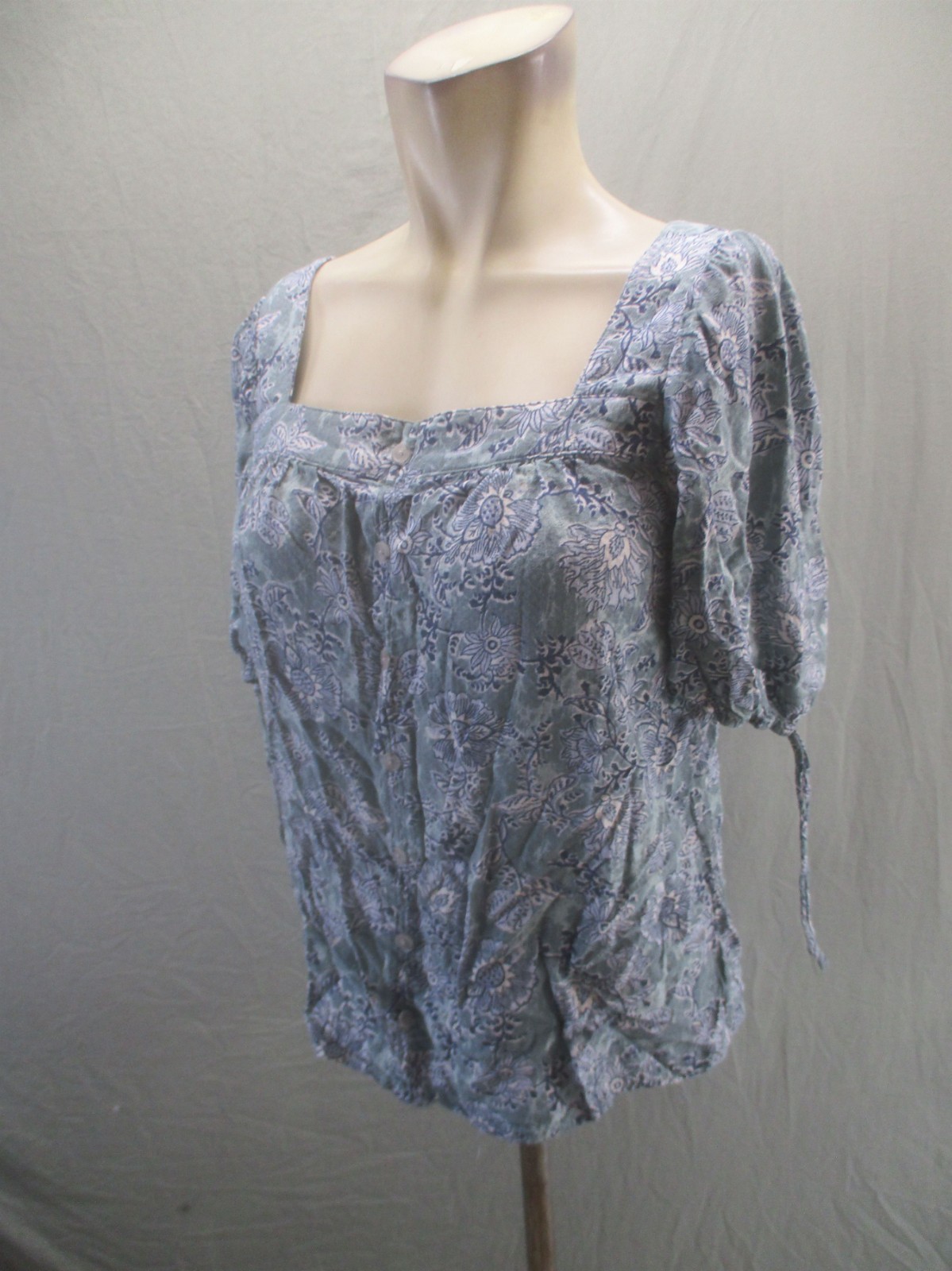 Angels Size M Womens Multicolor Square Neck Buttons Short Sleeve Casual Top 911