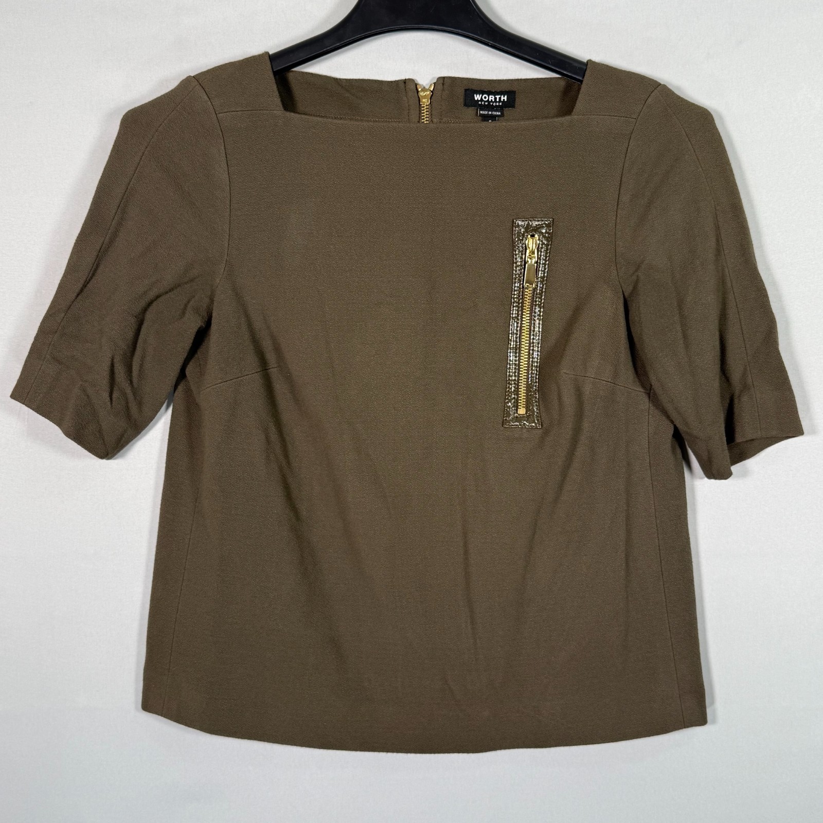 Worth of New York Crepe Blouse Dark Green Full Back Zipper Lined Chest 38″ L22″