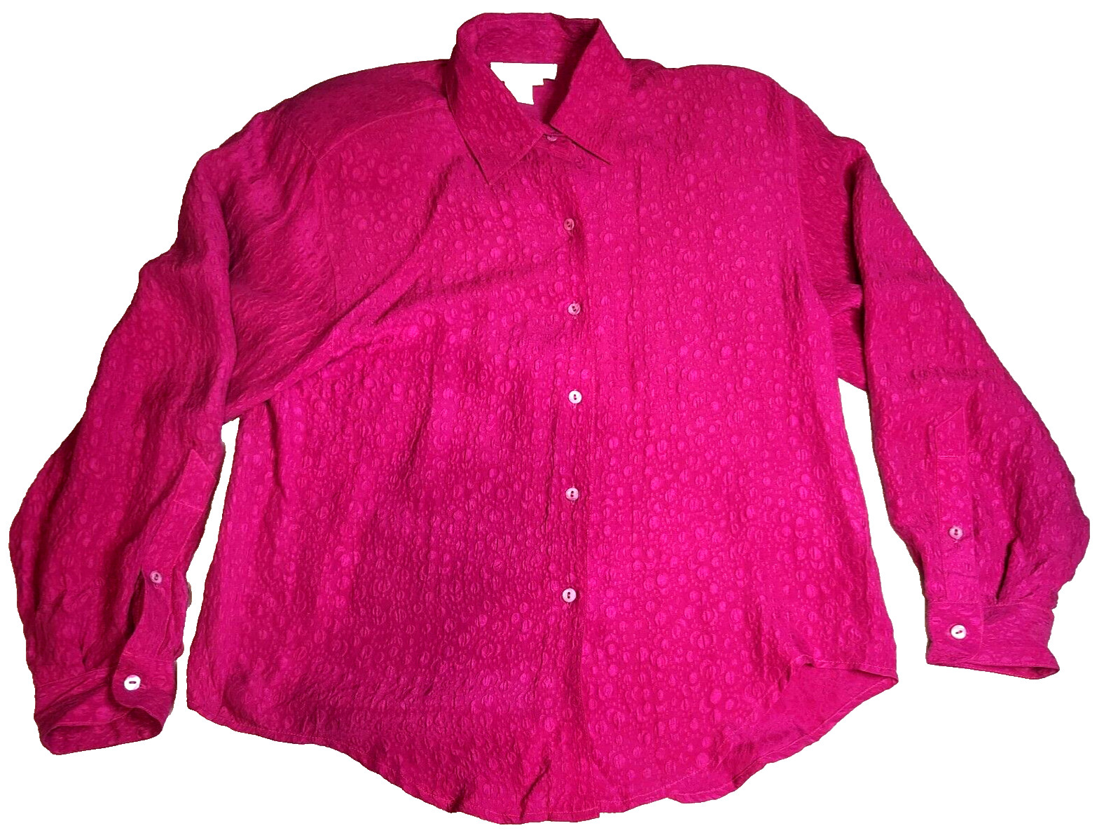 Casual Corner Womens Silk Blouse Sz S Fuchsia Button-Up Shoulder Pads NWOT