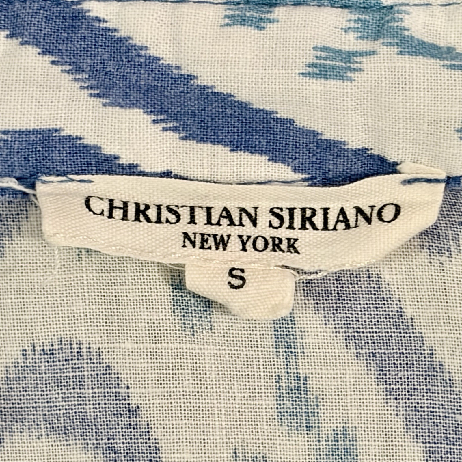 Christian Siriano Blue and White Ikat Top Size Small