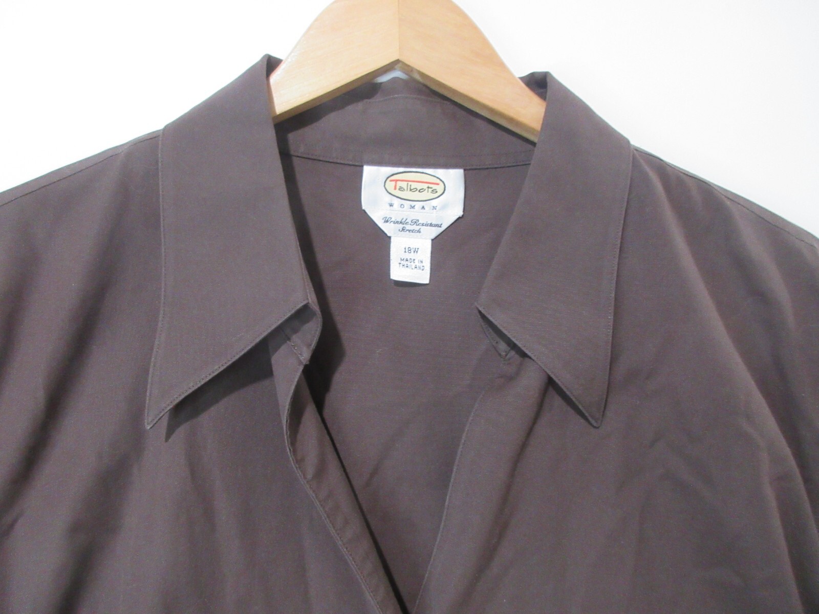 Sz 18W Talbots Shirt Brown Wrinkle Resistant Cotton Career Easy Care VERSATILE