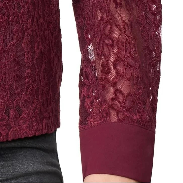 Cable & Gauge Women’s Lace Long Sleeve Lightweight Blouse, Tawny Port, M