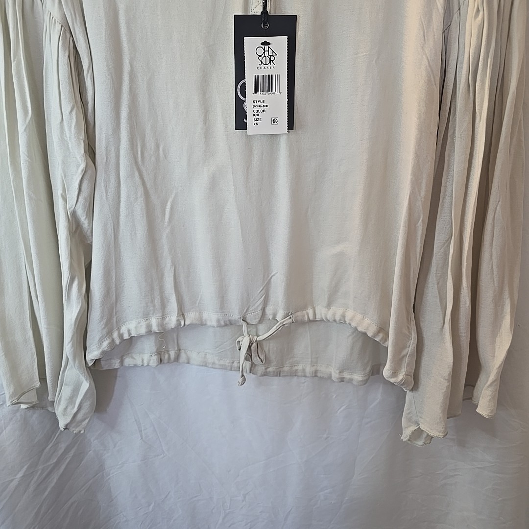 Chaser 100% Viscose Ruffled Long Sleeve Drawstring Waist Blouse Boho Peasant XS