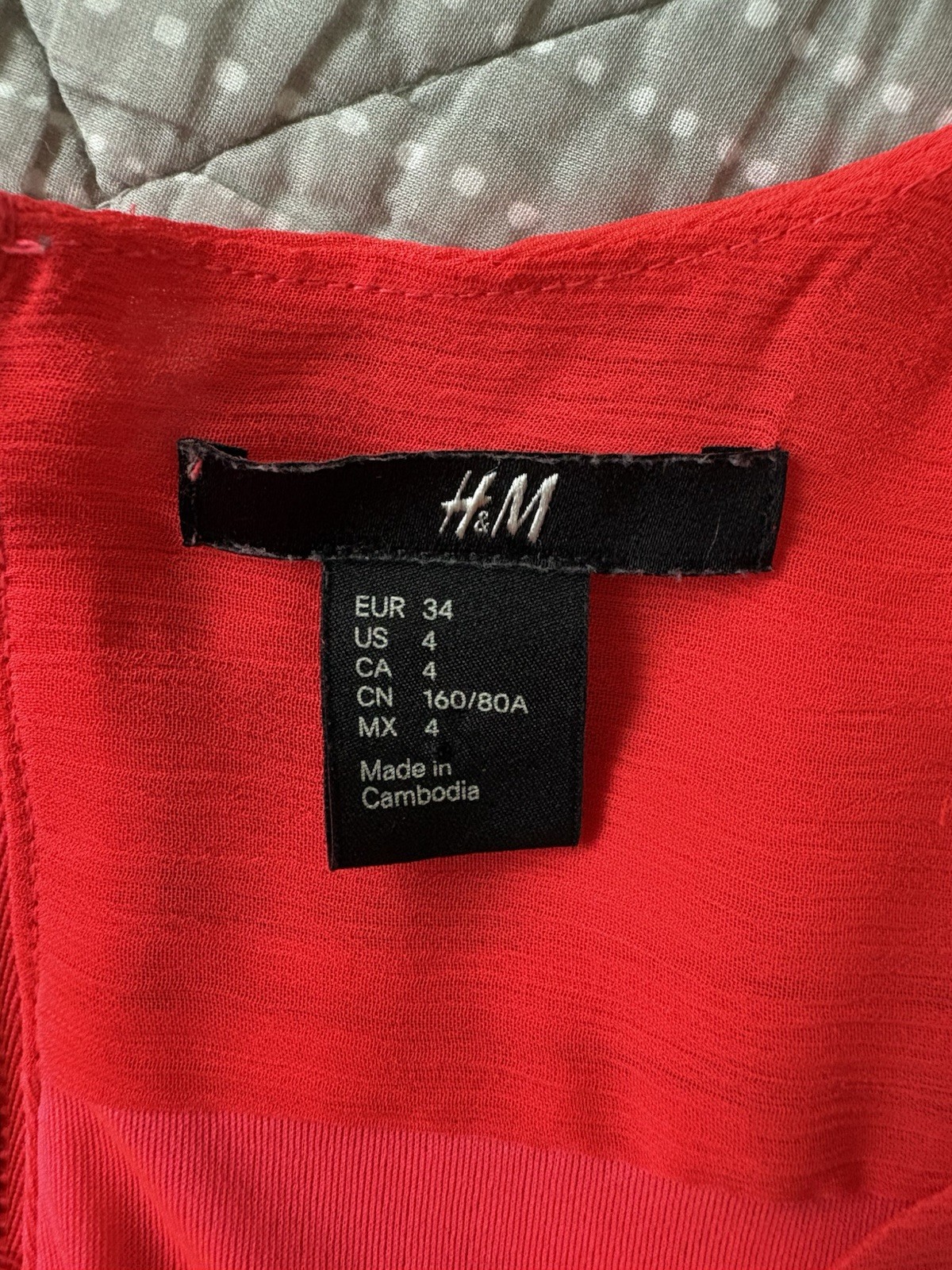 H&M Bright Red Chiffon Blouse Size EUR 34 UK 6 / 8 Long Puff Sleeve Smock Top