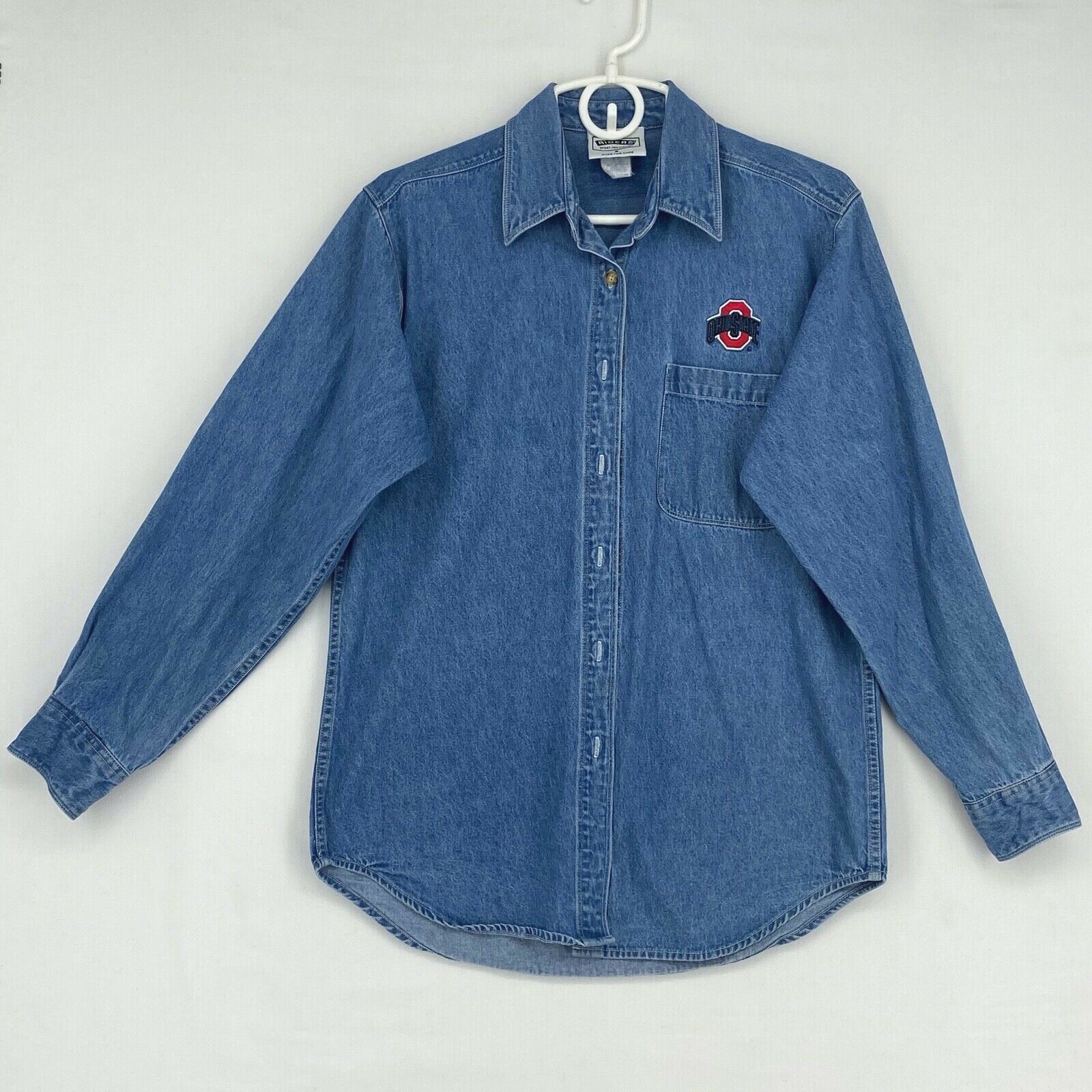 Riders Sport Womens Small Denim Big Shirt Medium Blue Ohio State University LS