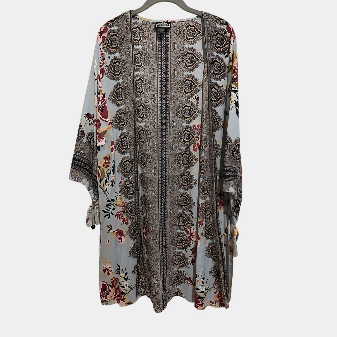 Angie Open Front Boho Kimono Duster Size M Floral Cover Up Topper Festival