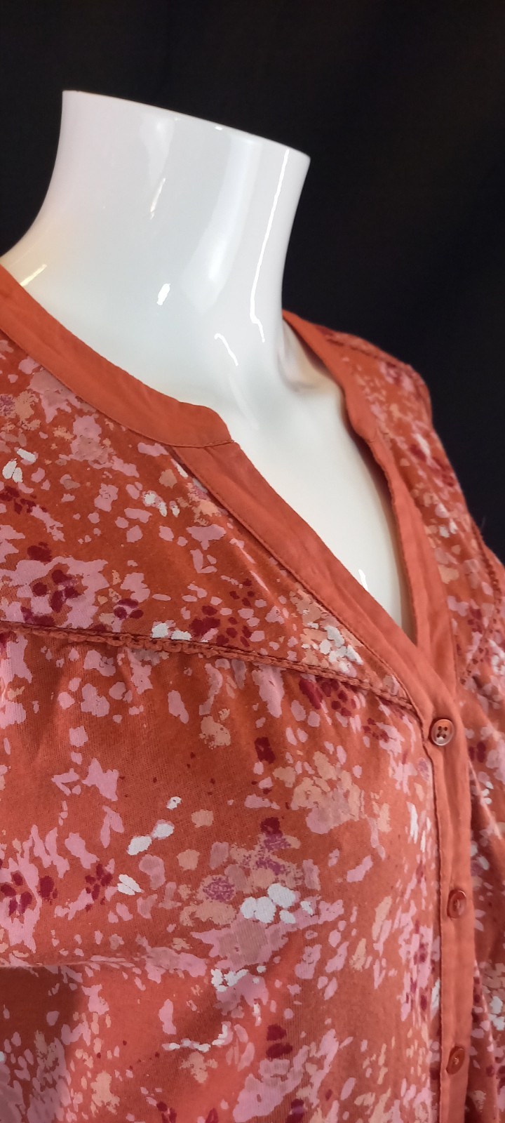 FatFace Org-Tan Orange Pattern Blouse Cotton Blend UK 10 EU 38 Casual Charity