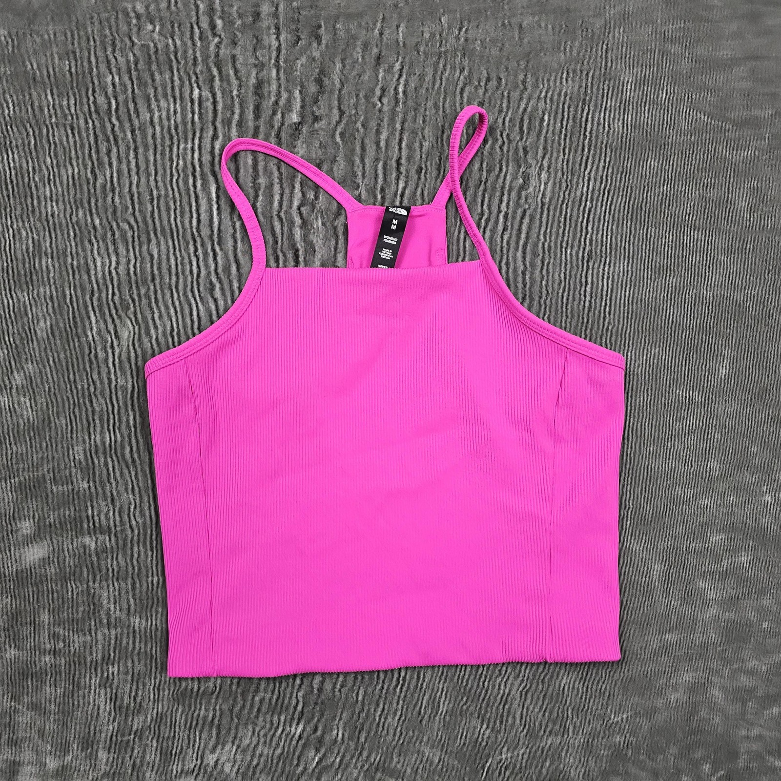 The North Face Crop Top Womens Medium Pink Ribbed Square Neck Tank Cami Stretch