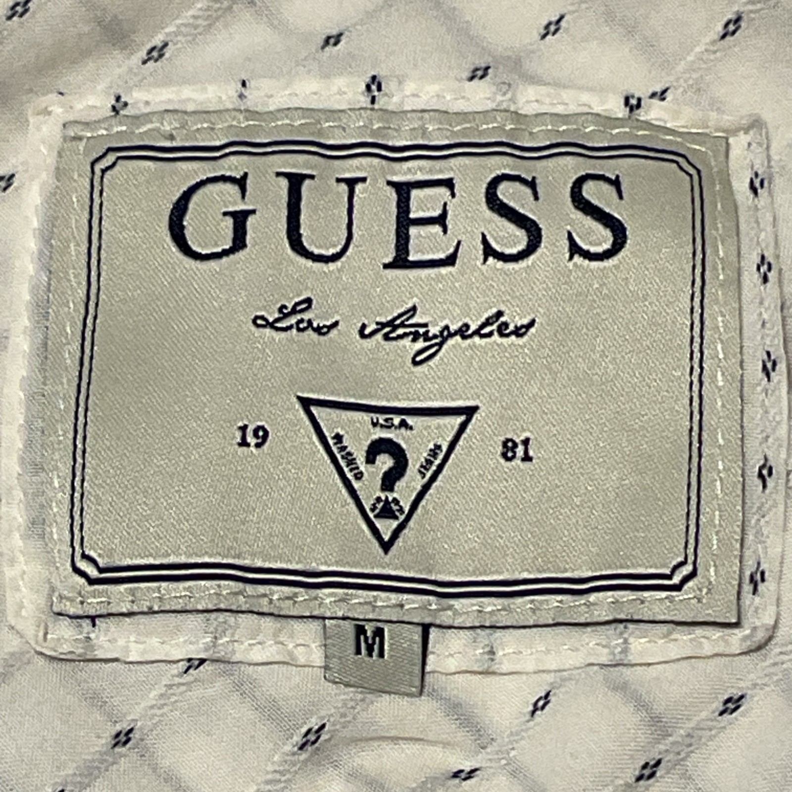 Guess Los Angeles Womens White Navy Diamond Print Snap Front Western Size M