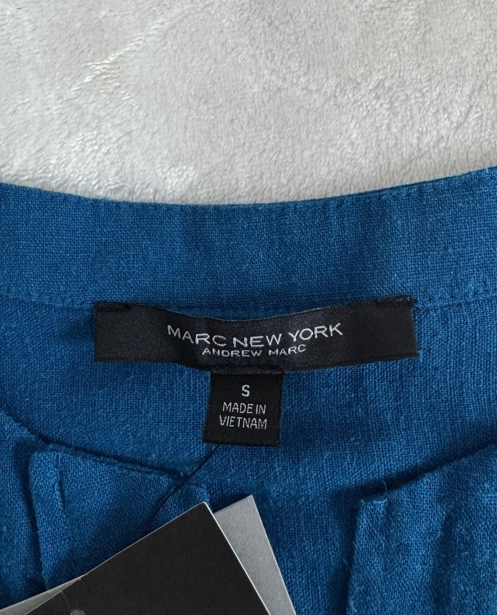 NWT Marc New York Size S Linen Viscose Tunic Teal Blue Mother Of Pearl Button