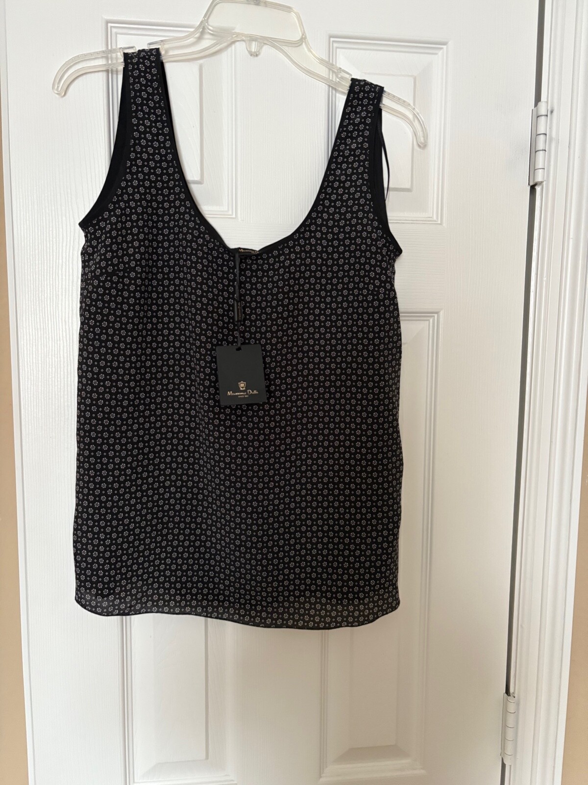 Massimo Dutti Women’s Black Silk Ditzy Print Shell Dress Tank Top 4 NWT