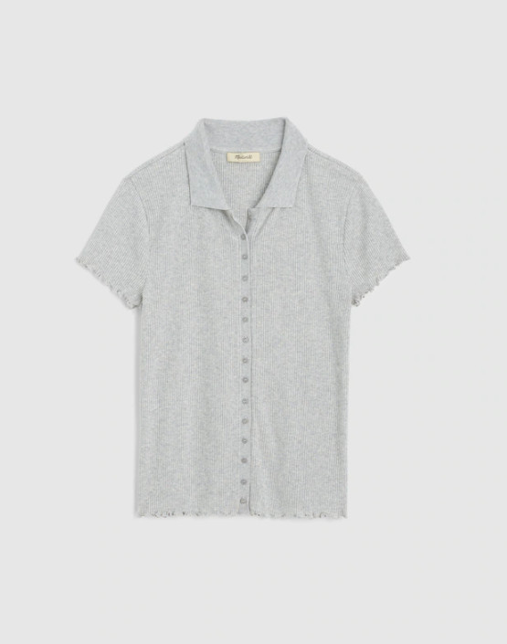 Hot Sale Madewell Women Cap-Sleeve Botton-Front Top – hthr pale grey